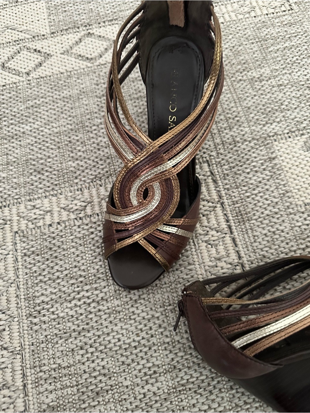 Franco Sarto Brown and Gold Strappy Wedge Sandals